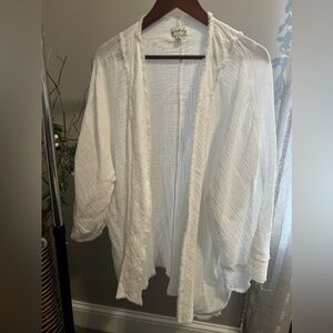 Wonderly (XL) - White Cotton Gauzy Open Jacket